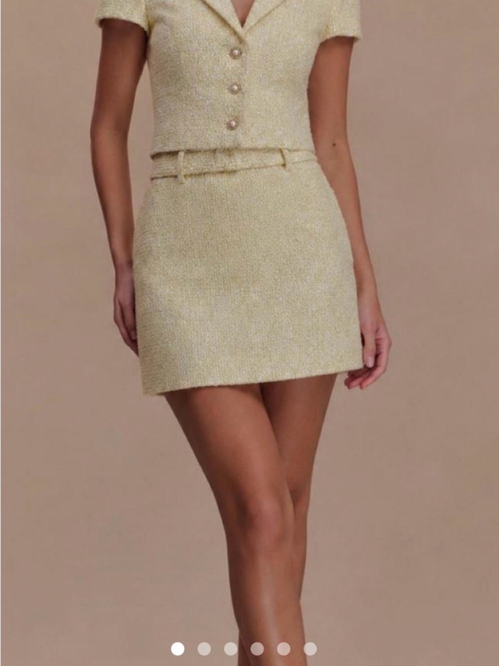 Meshki Cream Tweed Mini Skirt with Belt